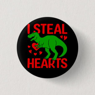 Green Dinosaur Valentine I Steal Hearts Button