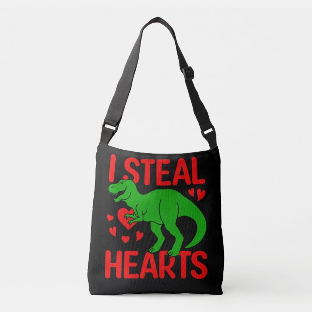 Green Dinosaur Valentine I Steal Hearts Crossbody Bag (Front)