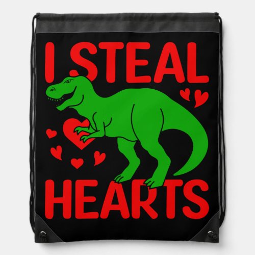 Green Dinosaur Valentine I Steal Hearts Drawstring Bag