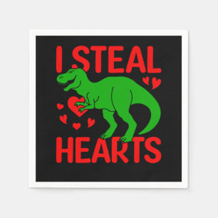 Green Dinosaur Valentine I Steal Hearts Napkins