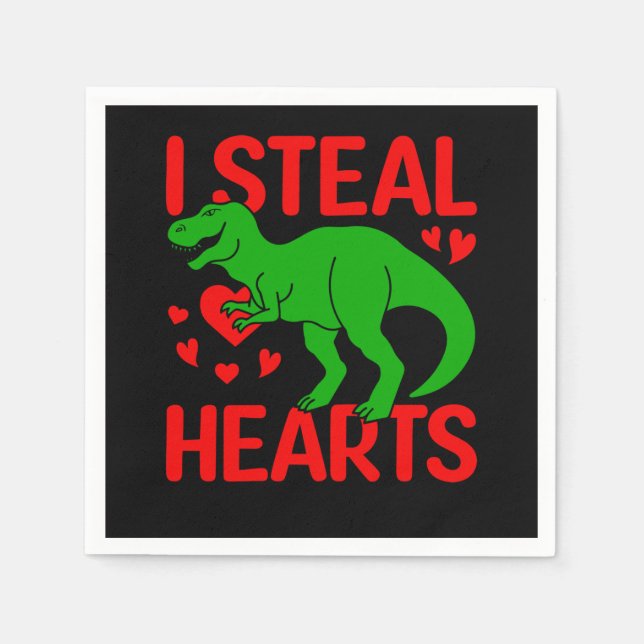 Green Dinosaur Valentine I Steal Hearts Napkins (Front)