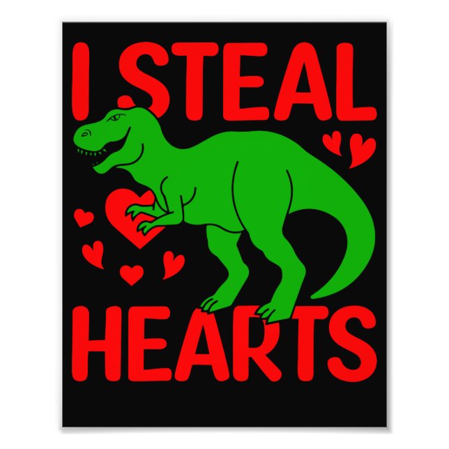 Green Dinosaur Valentine I Steal Hearts Photo Print (Front)