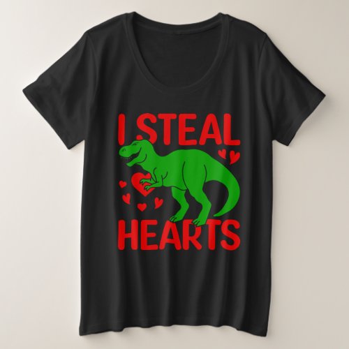 Green Dinosaur Valentine I Steal Hearts Plus Size T_Shirt