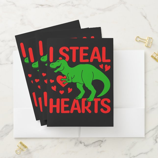 Green Dinosaur Valentine I Steal Hearts Pocket Folder (In Situ)