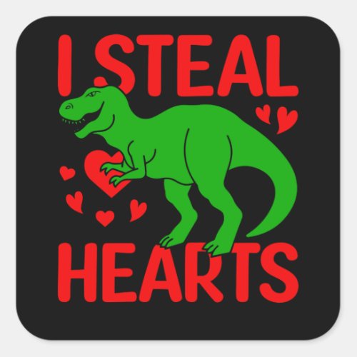 Green Dinosaur Valentine I Steal Hearts Square Sticker