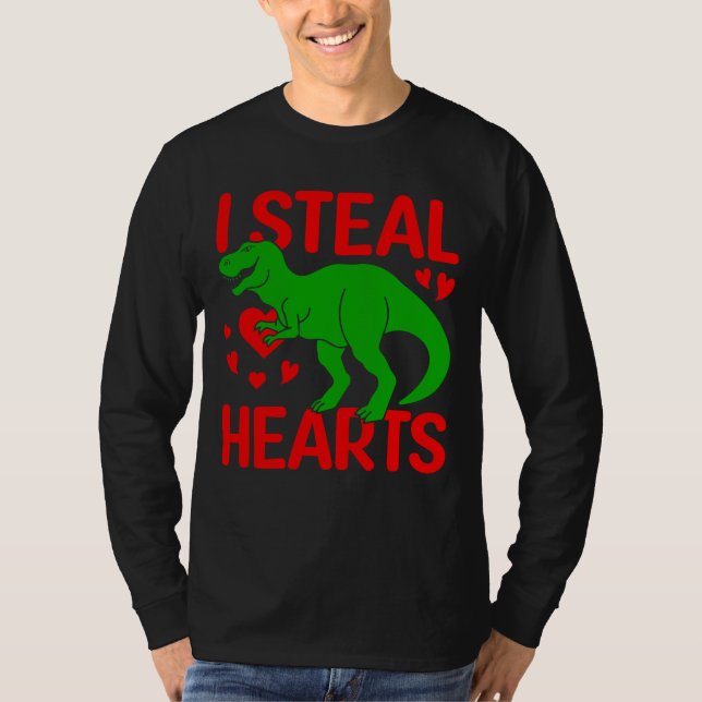 Green Dinosaur Valentine I Steal Hearts T-Shirt (Front)
