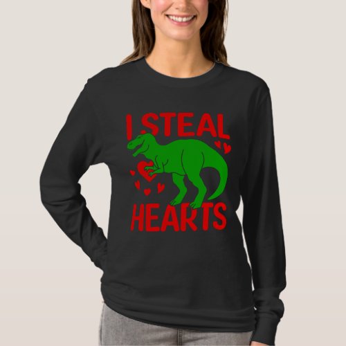 Green Dinosaur Valentine I Steal Hearts T_Shirt