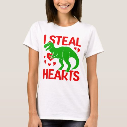 Green Dinosaur Valentine I Steal Hearts T_Shirt