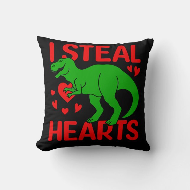 Green Dinosaur Valentine I Steal Hearts Throw Pillow (Front)