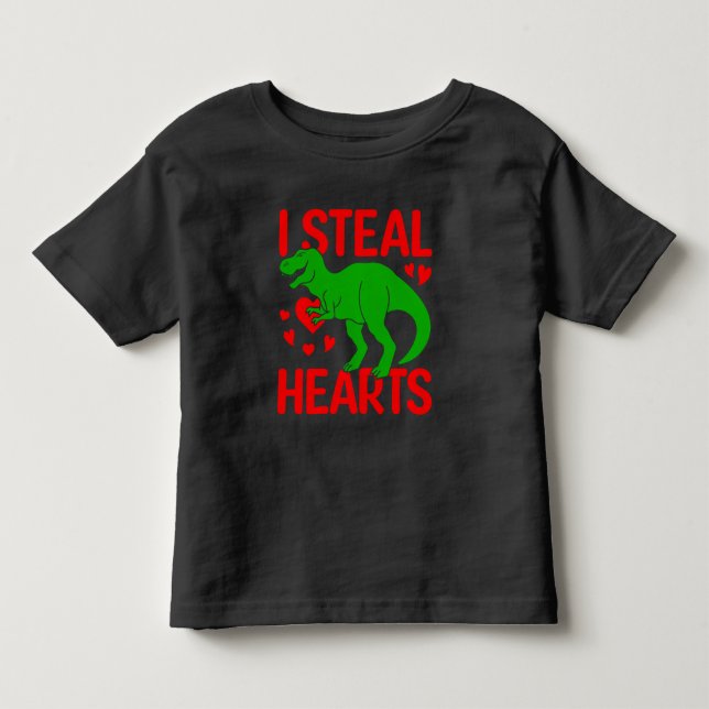 Green Dinosaur Valentine I Steal Hearts Toddler T-shirt (Front)
