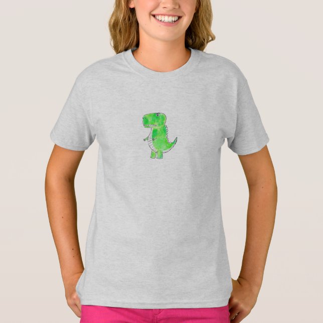 Green Dinosaur Watercolor Drawing T-Shirt (Front)