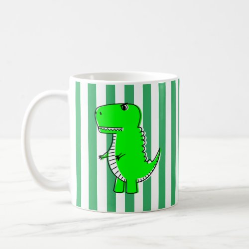 Green Dinosaur White Green Stripes  Coffee Mug