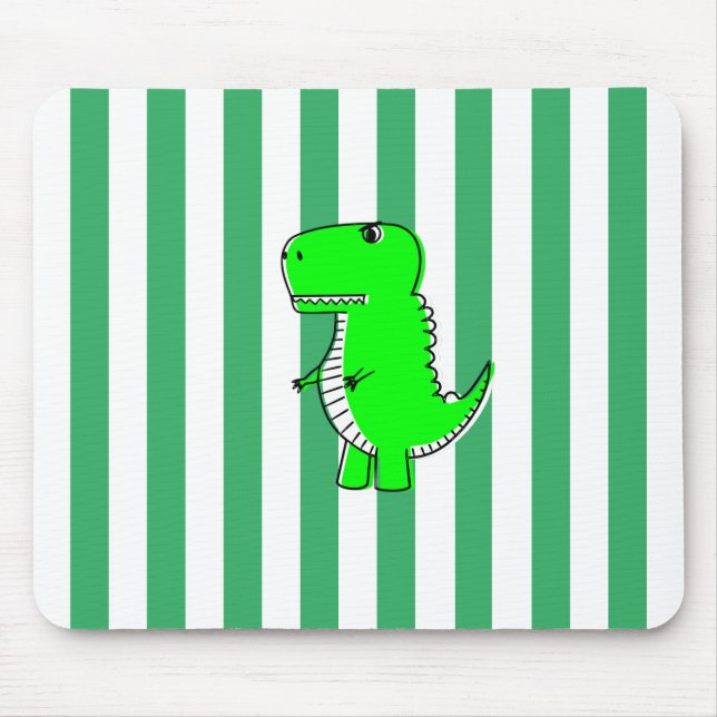Green Dinosaur White Green Stripes Mouse Pad (Front)