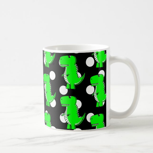 Green Dinosaur White Polka Dot Pattern Coffee Mug (Right)