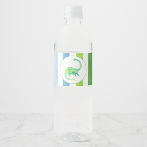 Green Dinosaur with blue and green stripes Water Bottle Label