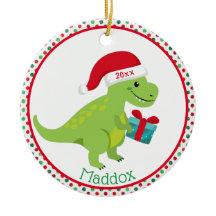 Green Dinosaur with Santa Hat Personalized