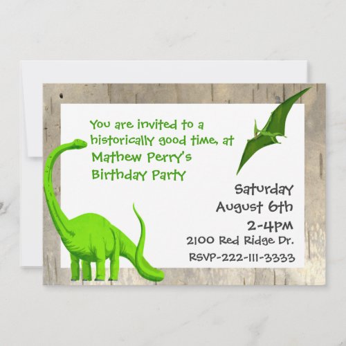 Green Dinosaurs Birthday Invitation