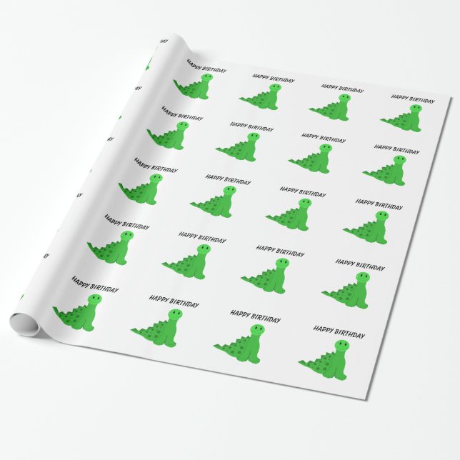 Green Dinosaurs Birthday Theme Wrapping Paper (Unrolled)