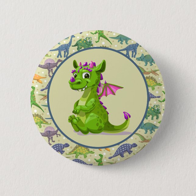 Green Dinosaurs  Button (Front)