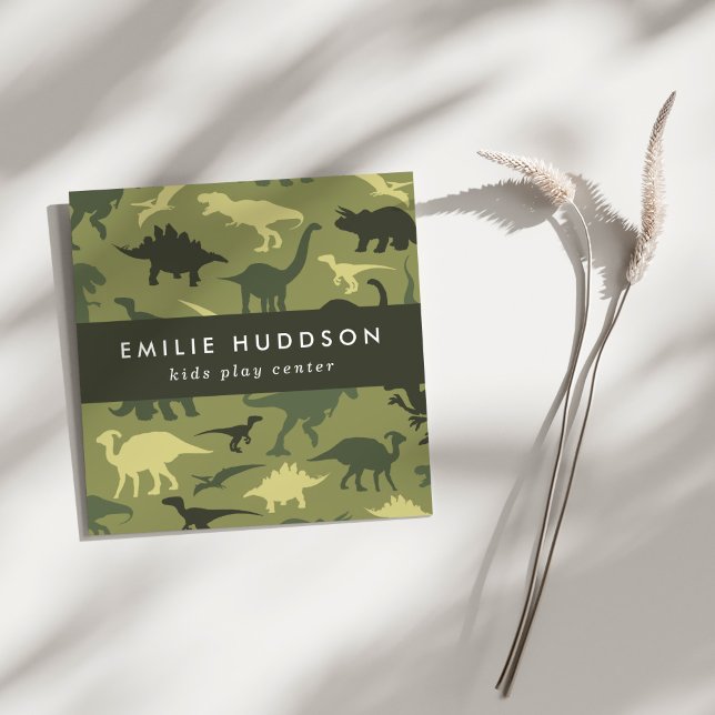 Green Dinosaurs, Kids Play Center, Activity Center Square Business Card (Creator Uploaded)