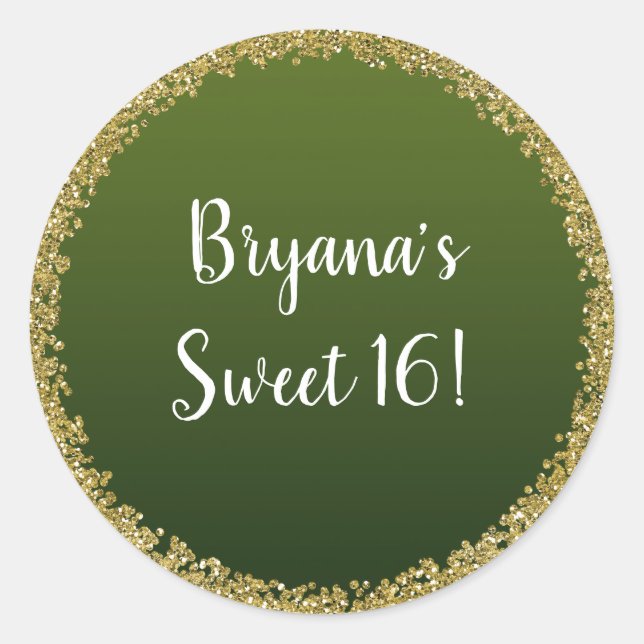 Green Dipped Gold Glitter Glam Sparkle Party Classic Round Sticker (Front)