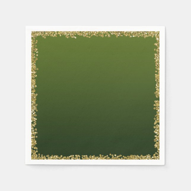 Green Dipped Gold Glitter Glam Sparkle Party Napkins (Front)
