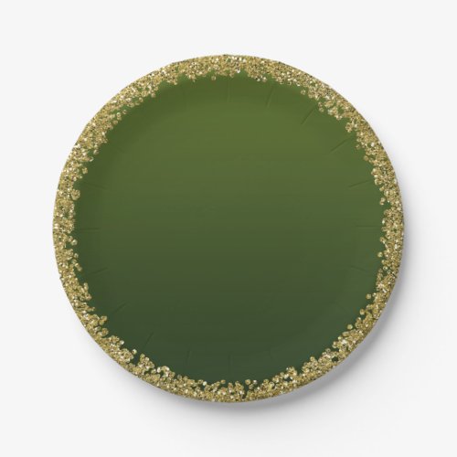 Green Dipped Gold Glitter Glam Sparkle Party Paper Plates