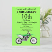 Green Dirt Bike Sports Boy Birthday Invitations (Standing Front)