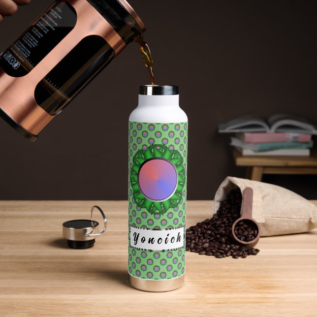 Green Disc Ribbon by Kenneth Yoncich Water Bottle (Coffee)