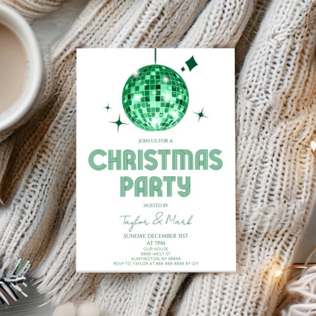 Green Disco Ball Cheers Christmas Party Invitation (Creator Uploaded)