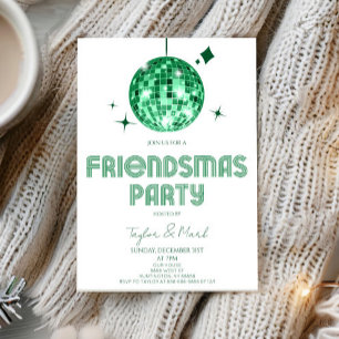Green Disco Ball Cheers Friendsmas Party Invitation