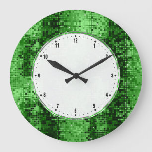 Green Disco Ball Glitter And Sparkles Large Clock