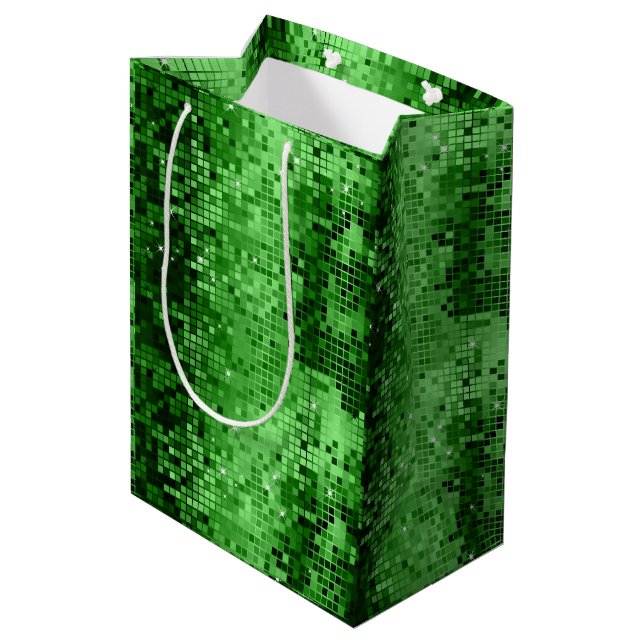 Green Disco Glitter And Sparkles Medium Gift Bag (Back Angled)