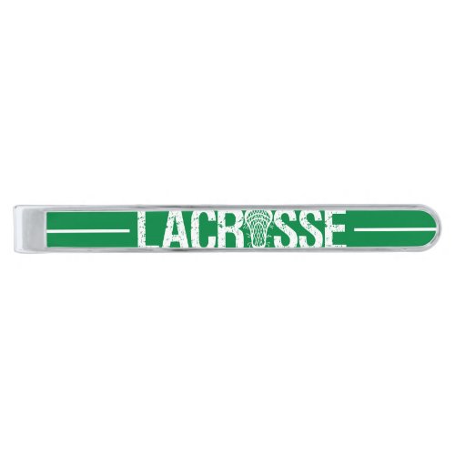 Green Distressed Lacrosse Silver Finish Tie Bar