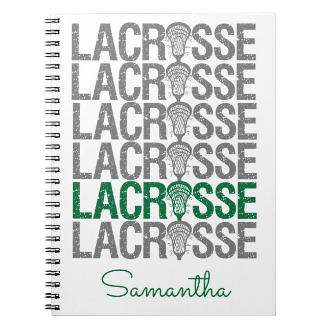Green Distressed Lacrosse Word Notebook (Front)