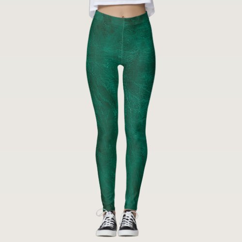 Green Distressed Leather Leggings