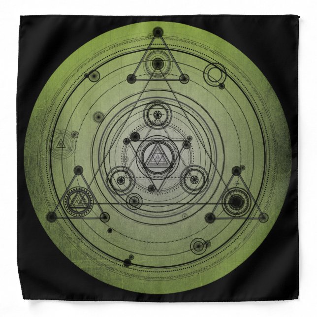 Green distressed sacred geometry design bandana (Front)