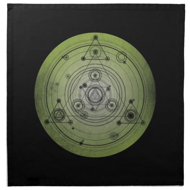 Green distressed sacred geometry design cloth napkin (Front)
