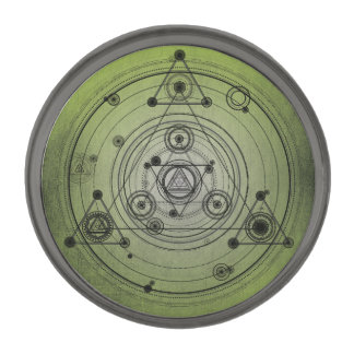 Green distressed sacred geometry design gunmetal finish lapel pin
