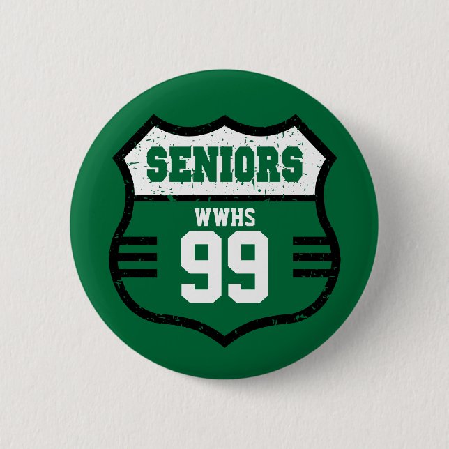 Green Distressed Seniors Road Sign Button (Front)