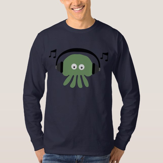Green DJ Jellyfish & Musical Notes Customizable T-Shirt (Front)