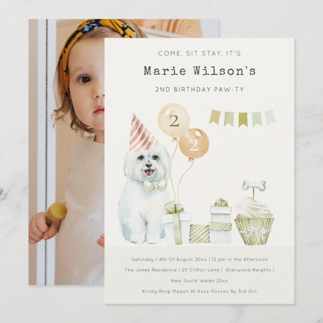 Green Dog Any Age Birthday Photo Party Invite  (Front/Back)