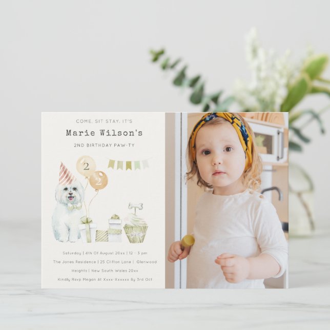 Green Dog Any Age Birthday Photo Party Invite  (Standing Front)