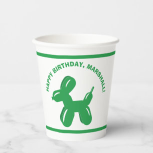 Green Dog Balloon Animal Personalized Party Paper Cups