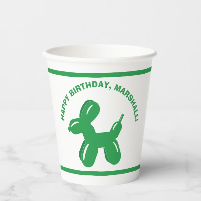 Green Dog Balloon Animal Personalized Party Paper Cups (Front)
