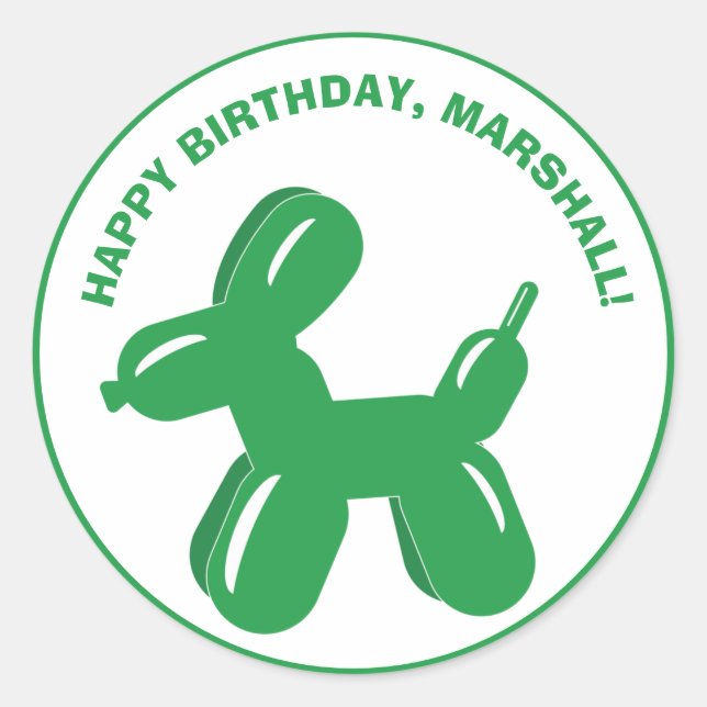 Green Dog Balloon Animal Sculpture Personalized Classic Round Sticker (Front)