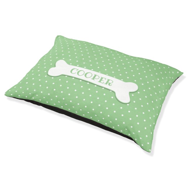 Green Dog Bone Personalized Dog Pet Bed (Angled)