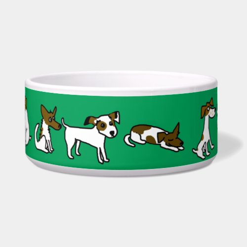 Green Dog Bowl With Jack Russell Cartoon