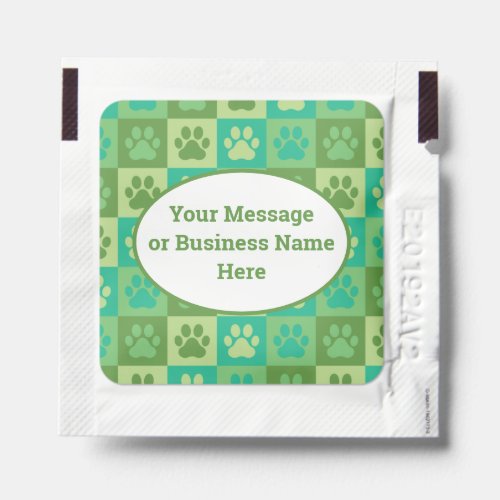 Green Dog Cat Paw Pet Business Logo Name Message Hand Sanitizer Packet