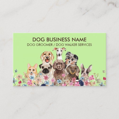 Green Dog grooming boutique pet sitter puppies Business Card